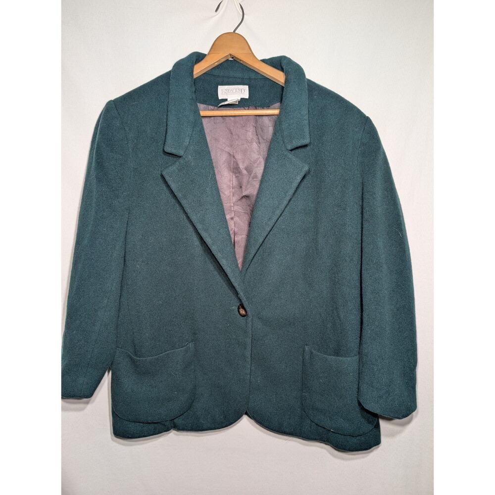 Lands End Womens Vintage Green Wool Cashmere Blend‎ Blazer Jacket Coat 10P Lined